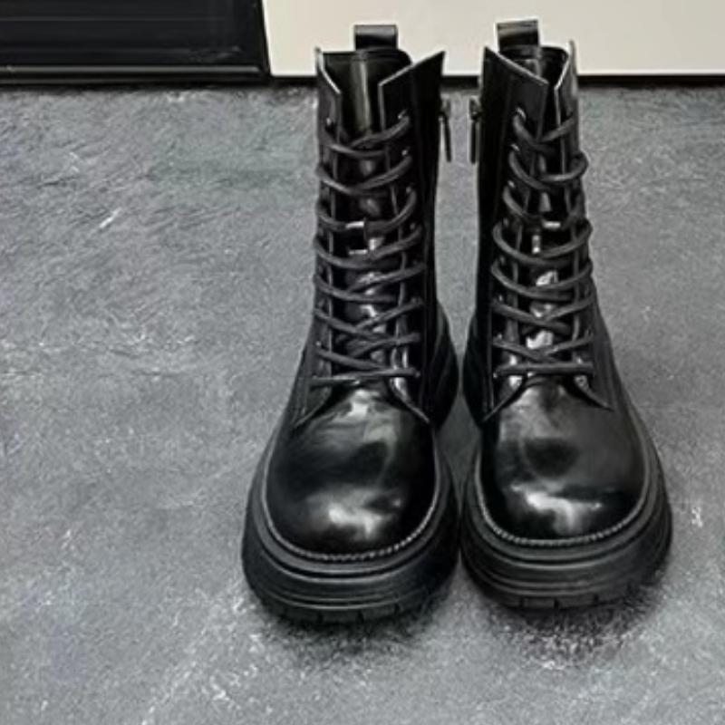 Fashion Brown Leather Ankle Boots for Women 2024 Autumn Winter Short Plush Motorcycle Boots Woman Vintage Lace Up  Zipper Shoes