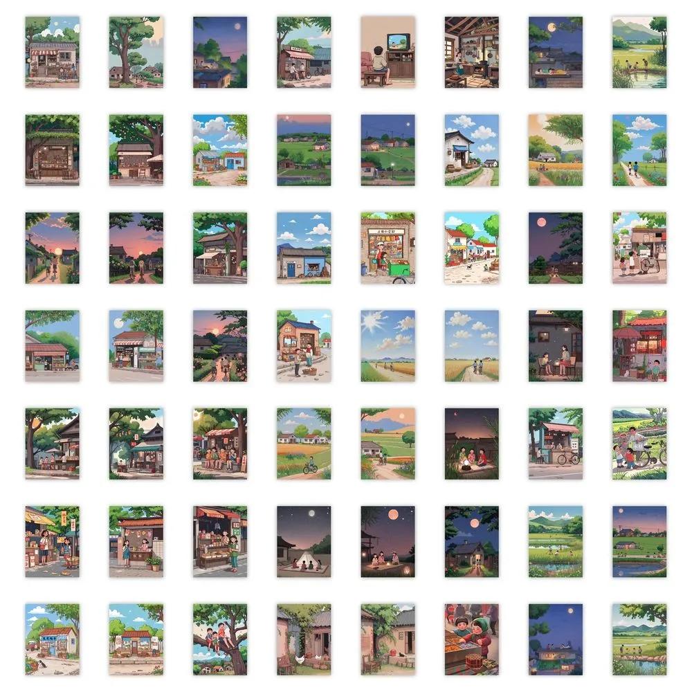 60PCS Cartoon The Beautiful Scenery of My Hometown During Childhood Graffiti Stickers for Bicycle Hand Account Pencil Case