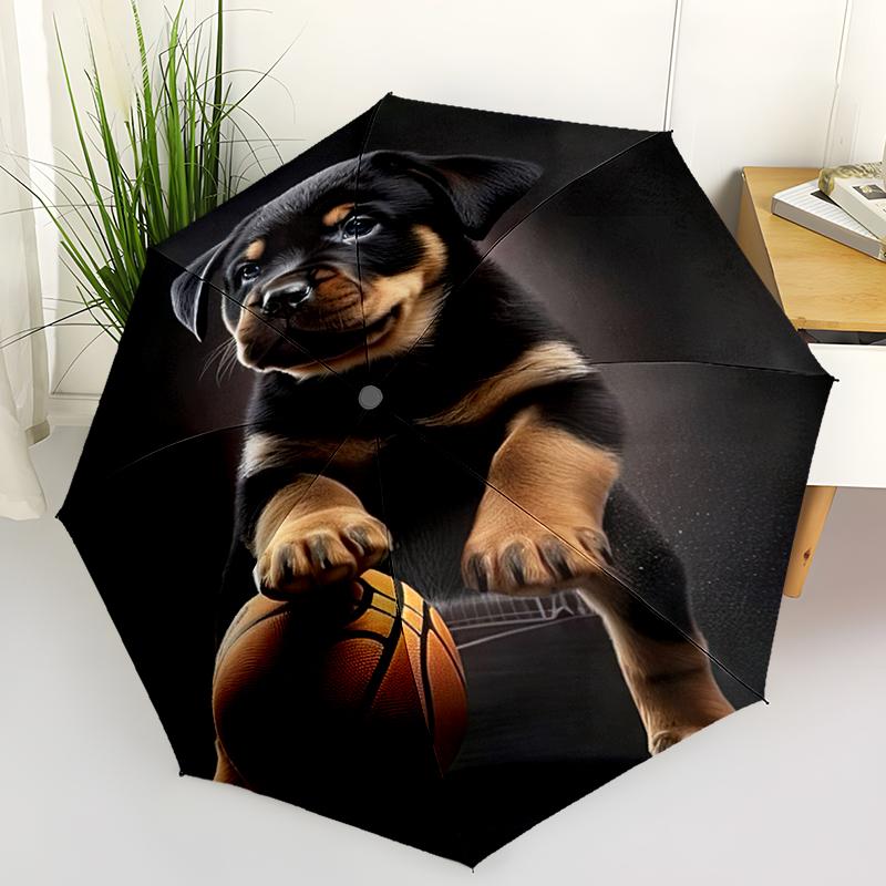 1pc Cute dog pattern Umbrella Portable Folding Umbrella Iron Frame Hole Bone Structure Outdoor Home Umbrella
