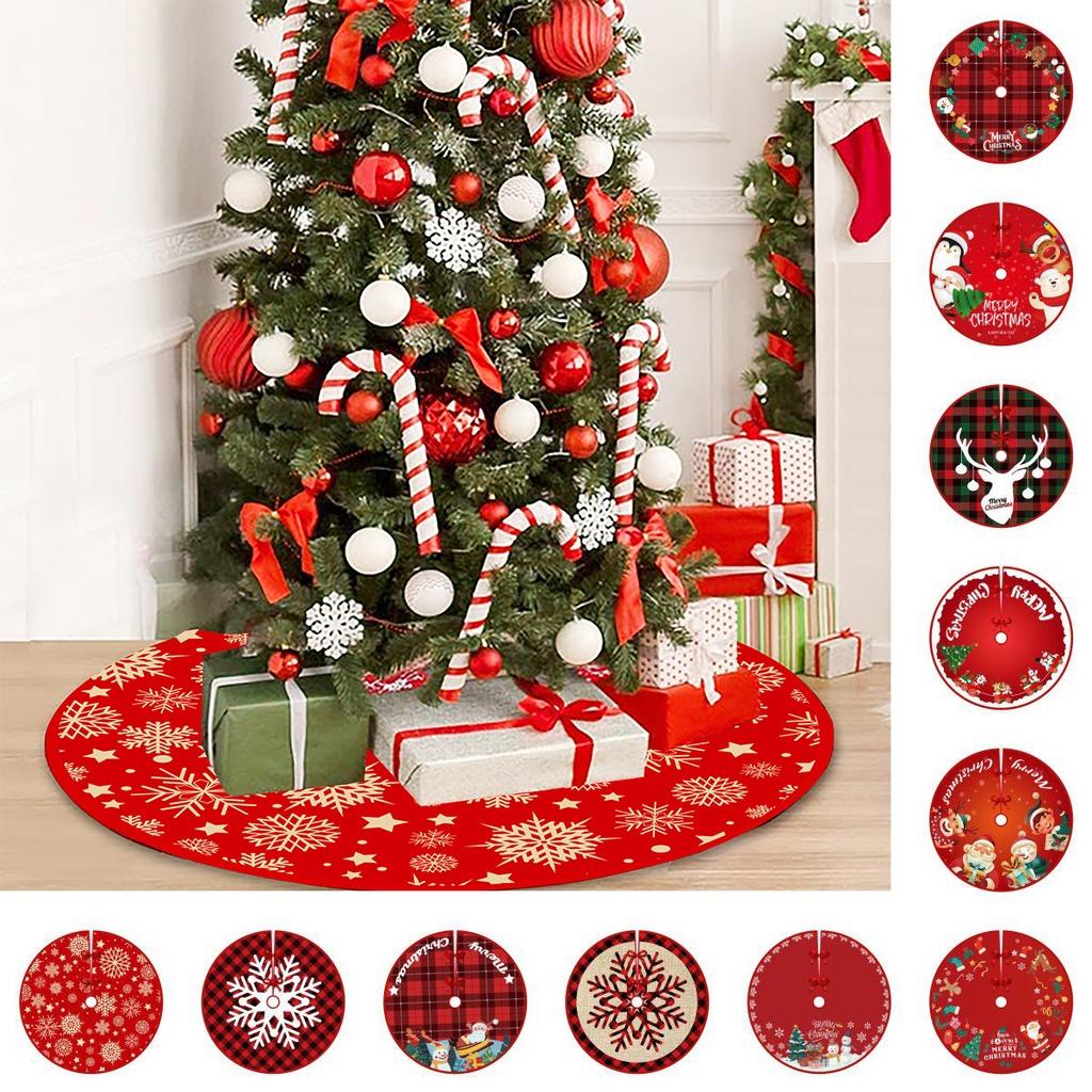 Saia de Árvore de Natal Xadrez Vermelho Festiva Com Design de Papai Noel e Alce Para Decoração Elegante de Feriado