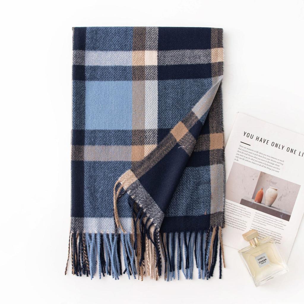 Plaid Imitation Cashmere Scarf Autumn and Winter Korean Version Versatile Japanese Style Warm Student Couple Scarf Men's High End Sense