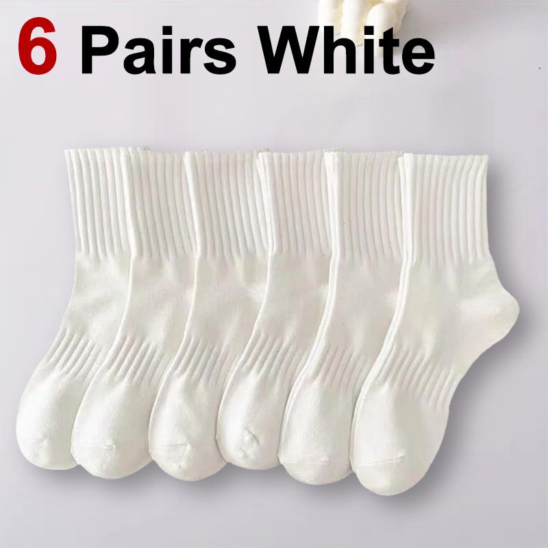 

6/12 пар мужских однотонных носков средней длины, модные, черного и белого цвета, впитывающие пот, мягкие, удобные, повседневные спортивные носки One Size