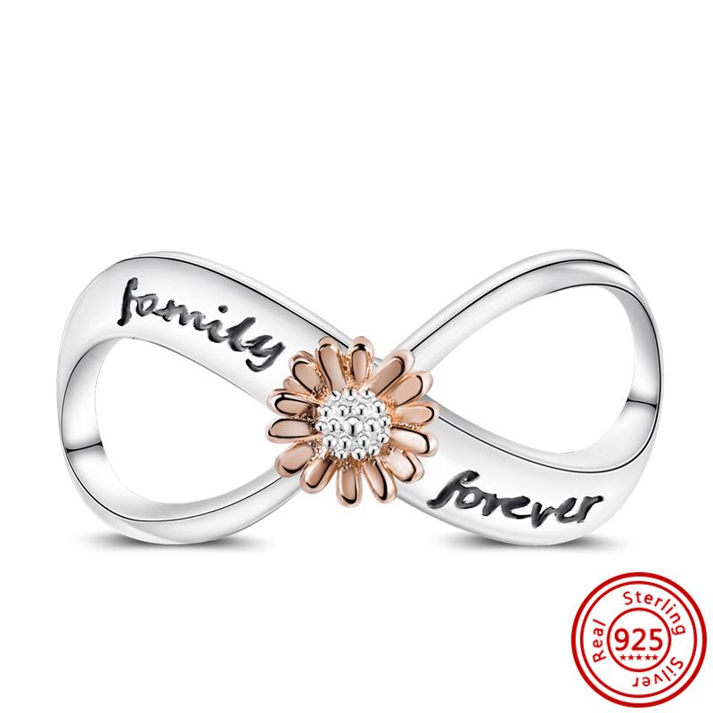 Pantaro 925 Sterling Copper Pink Heart Zircon Infinite Love Mom Angel Sweet Family Beads Fit Original Charm Bracelet DIY Zircon