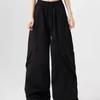 Unisex Black Cargo Pants: Loose Fit, Wide-Leg with Drawstring Design