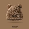 Hats Winter Knitted Hats Pile Hats Big Head Circumference Soft and Waxy Cute Bear Ears Plush Hat Autumn and Winter Warm Hat