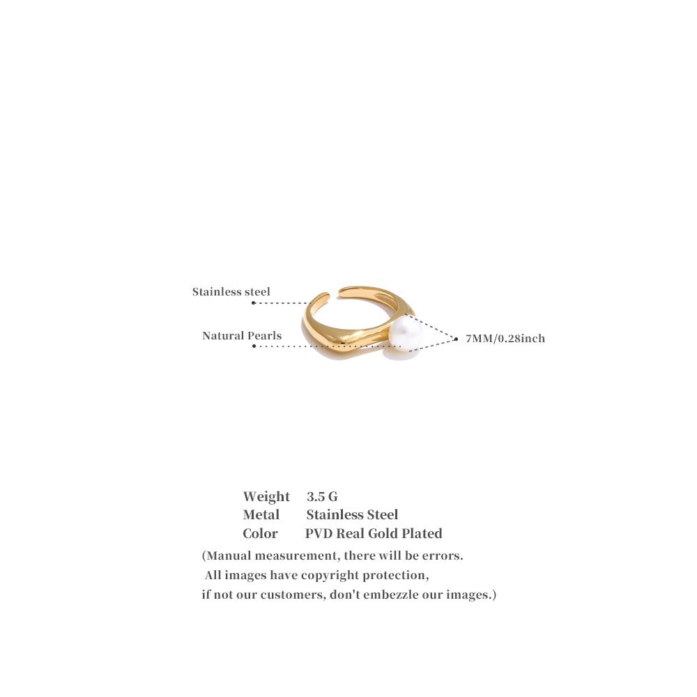 Yhpup 7# Fashion Natural Pearl Delicate Open High Quality Ring 18K Gold PVD Plated Trending Stylish Jewelry New Gift