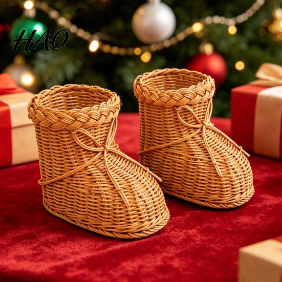 Easter Egg Holder Boots Shaped Imitation Rattan Storage Basket, Hand Woven Decorative Container, Gift Box Large Capacity Reusable Organizer