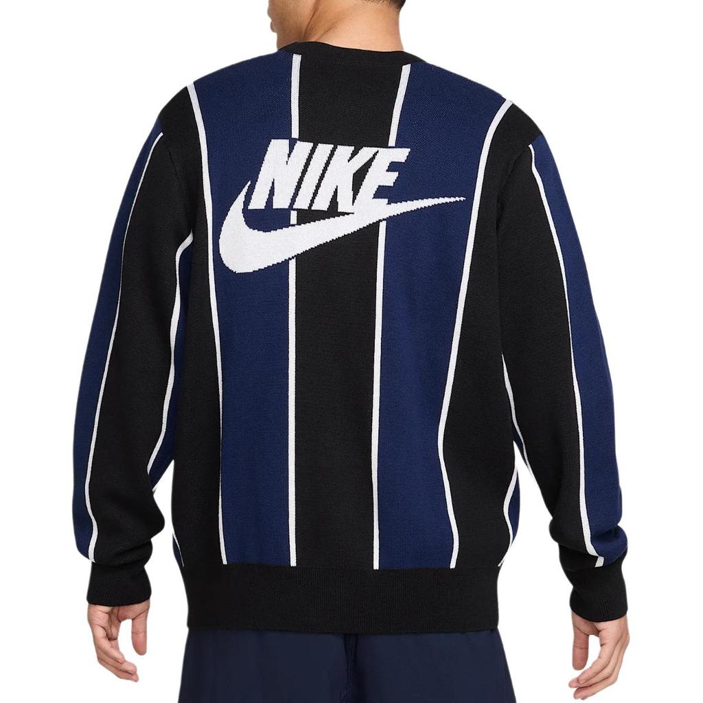 Nike Striped V-Neck Long Sleeve Knit Sweater Men Tops Navy-Blue HM4813-010