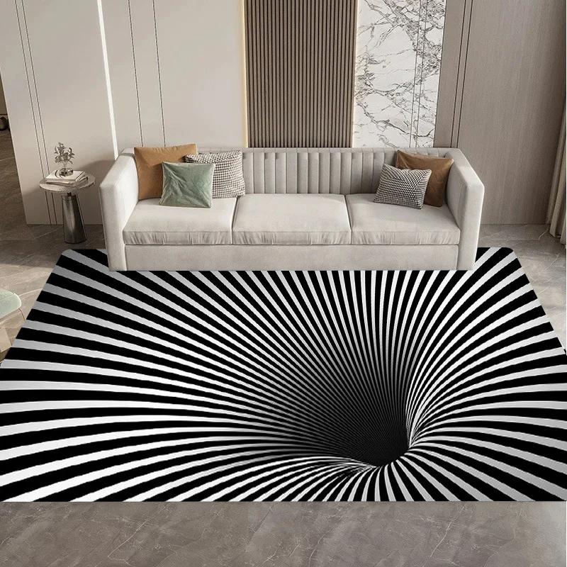 Visual 3D Black and White Grid Illusion Vortex Trap Mat Rug for Bedroom Sofa Living Room Decoration carpet
