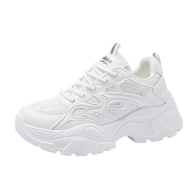 Summer Thin Women's Sneakers New Mesh Breathable Casual Texture Heightened Dad Shoes Lace Up Hot Women's Shoes