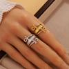 Stainless Steel Retro Elegant Cross Line Open Ring - Vacuum Plated Gold Jewelry