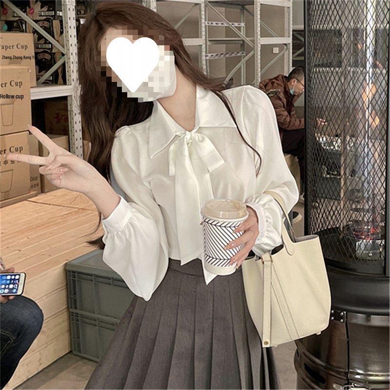 Женская шикарная французская рубашка с бантом 2024 – Высококачественный осенний дизайн с длинным рукавом XXS