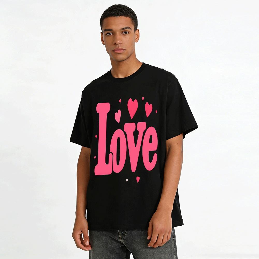 Love Heart Print Casual Top Women's Loose Crew Neck T-Shirt Pure cotton T-shirt