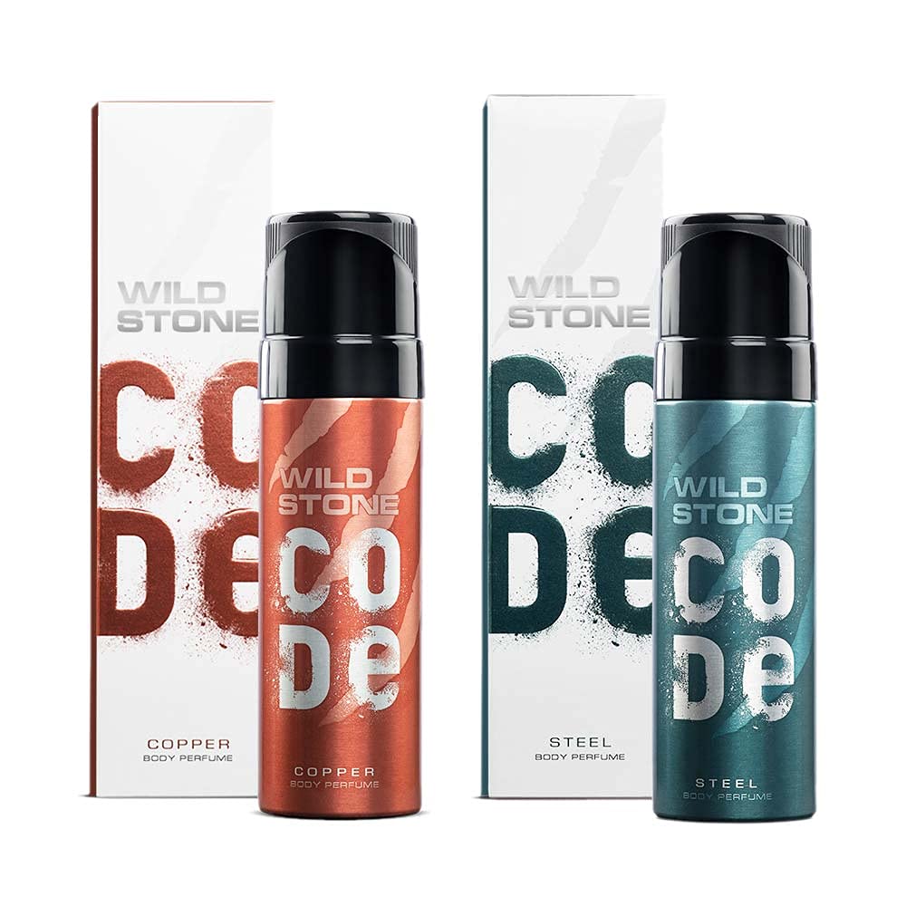 WILD STONE CODE Steel And Copper Long Lasting No Gas Body Perfume Spray For Men, Pack Of 2 (150Ml Each)