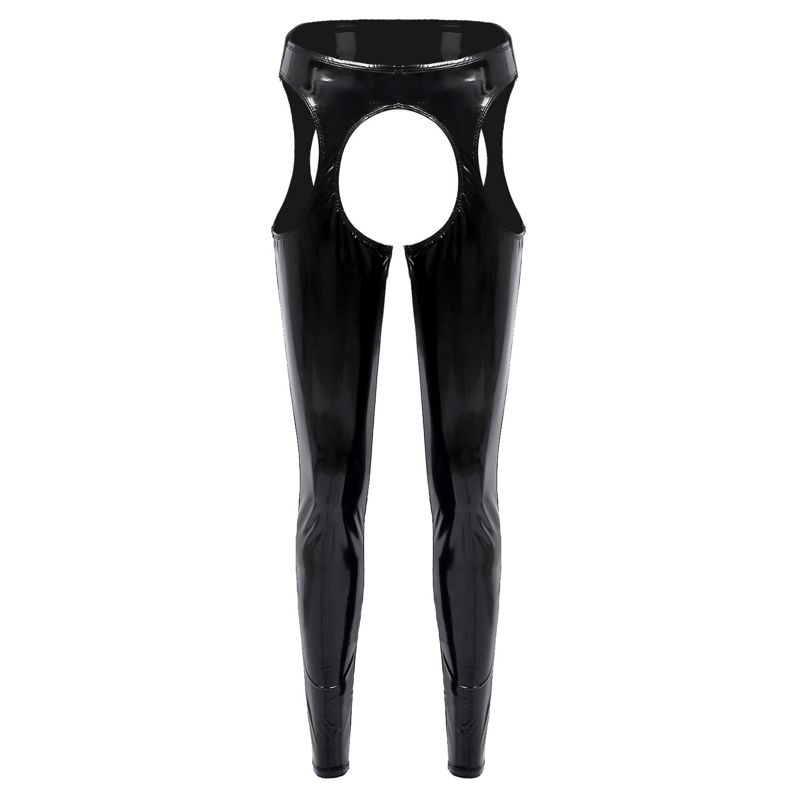 

Womens Patent Leather Leggings High Waist Cutout Design Open Back Wet Look Skinny Pants Club Party Wear