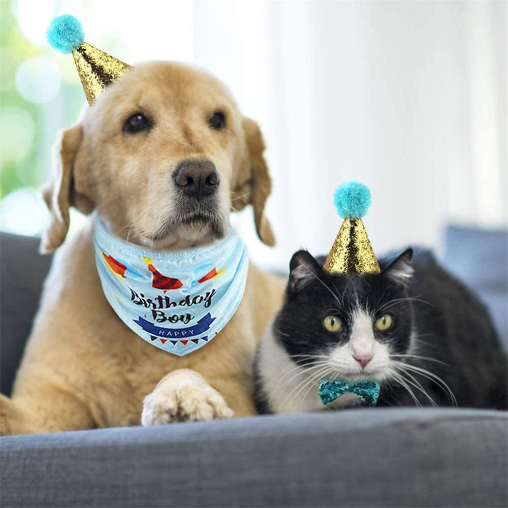 Happy Birthday Pet Holiday Products for Dogs Cats Mascotacs Accessories Party Cosplay Dog Cat Birthday Hat Bandana Bow Tie Set