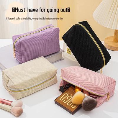 Korean Style Cute Corduroy Makeup Bag and Large Capacity Pencil Case for Girls