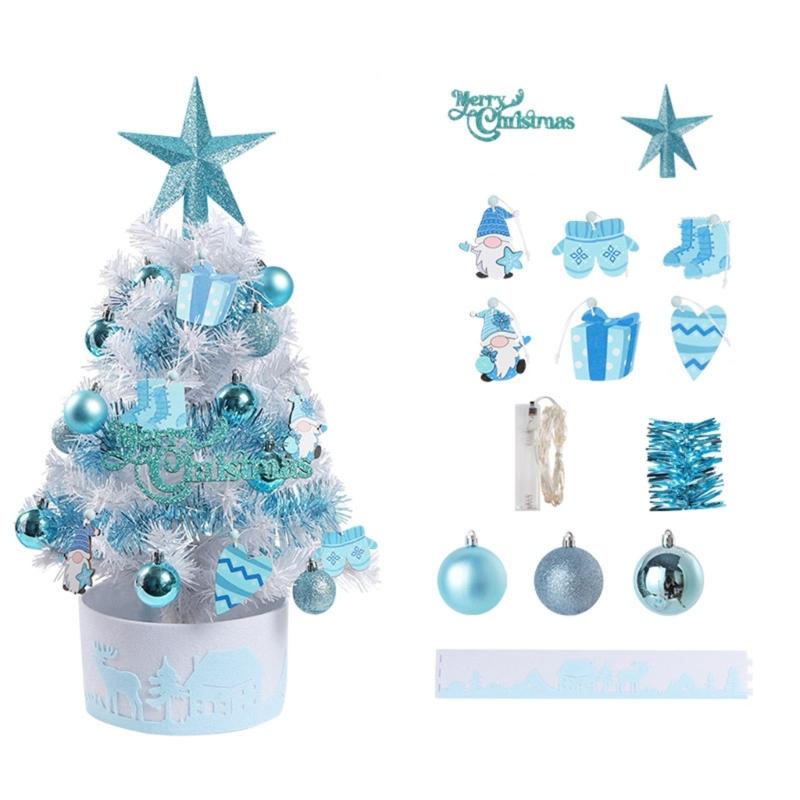 

Tabletop Mini Christmas Tree Festive LED Lights Ornaments Quick Assembly Christmas Decorations with Balls