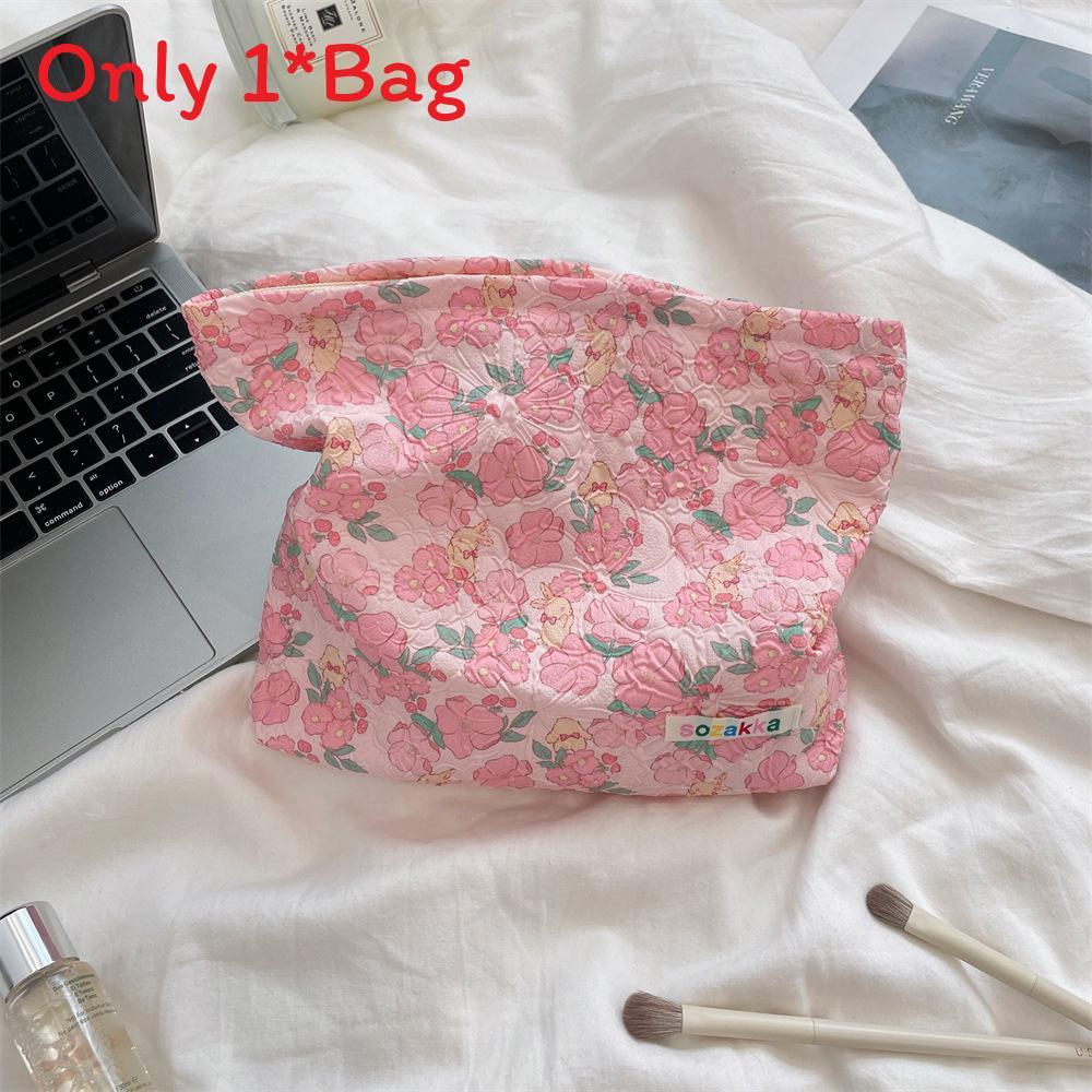 Cartoon Floral Embossed Makeup Bag With Large Capacity For Travel And Daily Use