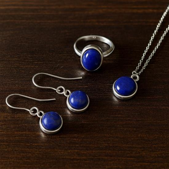 Lapis Lazuli Jewelry Set, 925 Sterling Silver, Minimalist Handcrafted Gemstone Jewelry