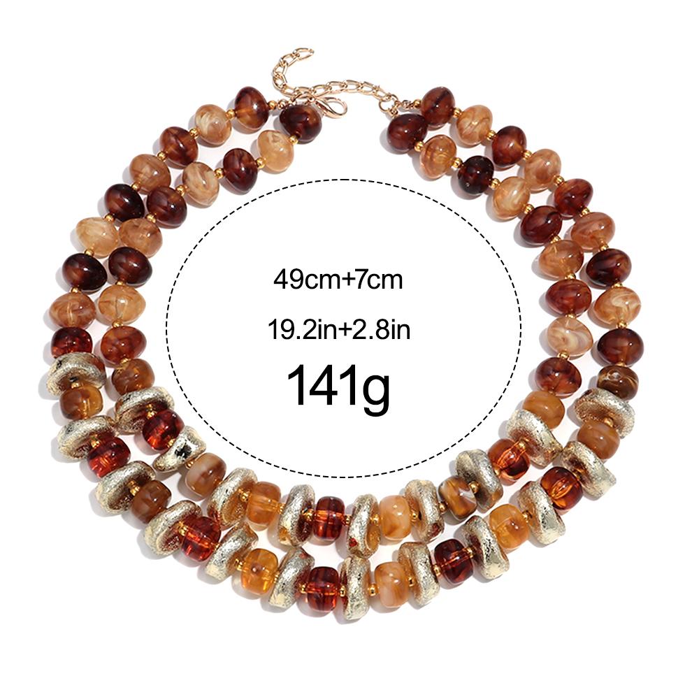 Retro Double Layer Resin Irregular Circle Beads Choker Necklace for Women New Trendy Tortoiseshell Acrylic Collar Jewelry Gift