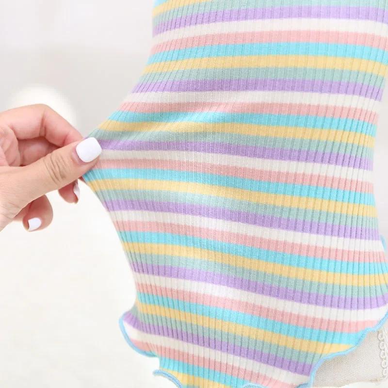 Autumn and Winter Colored Striped Bottom Shirt Teddy Pet Top Clothes Cotton Knitted Bottom Shirt Hoodie Two Feet Vest for Dog