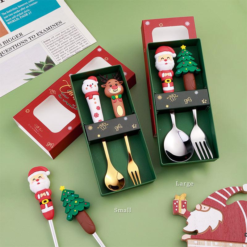 Christmas Day Dessert Spoon Creative Santa Claus Snowman Present Spoon Fork Tableware Set Animation Stainless Steel Cutlery Spoon Set