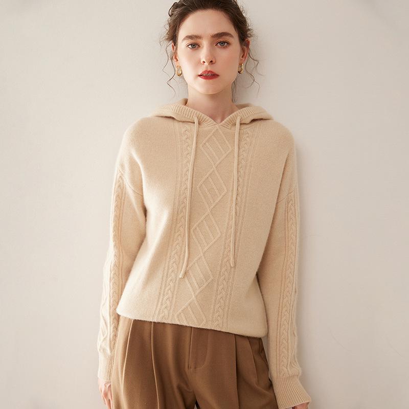 Women's 2024 High-End Hooded Cashmere Argyle Sweater