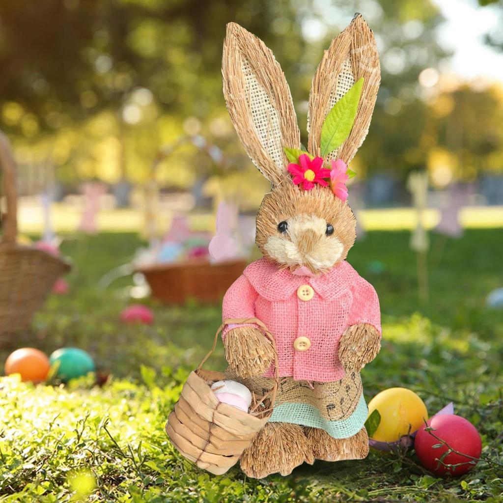 Easter Figurine Bunny Statue Crafts for Farmhouse Outdoor Decoration