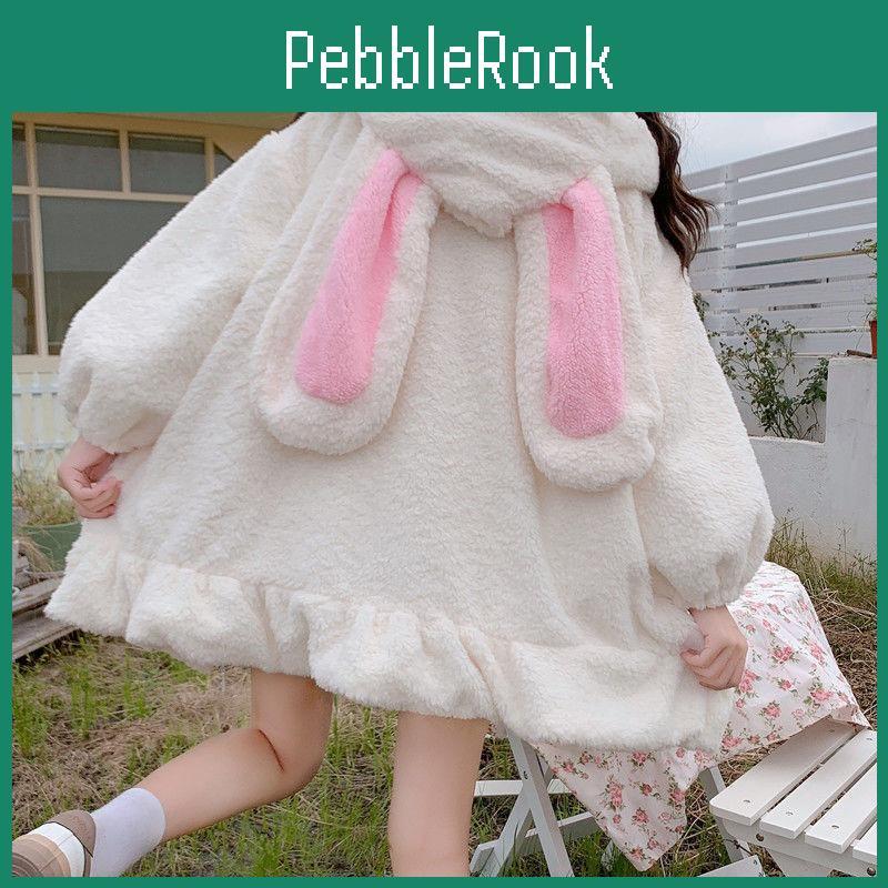 Zip Women Hoodies Up Kawaii Winter Oversized Warm Sweatshirt Bunny Ears Cute
