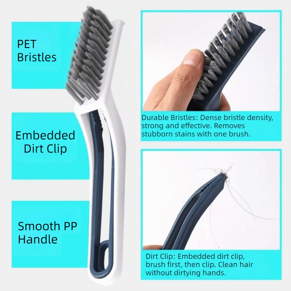 2Pcs 2-in-1 Crevice Cleaning Brush Hard Bristle with Hair Clip Floor Seam Brush Plastic Gap Cleaning Brush Bathroom