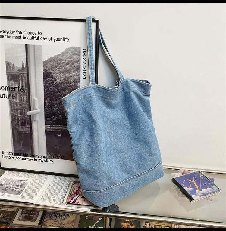 Women's Large Shoulder Tote Bag Denim Handbags Blue Jean Purse Retro Hobo Travel