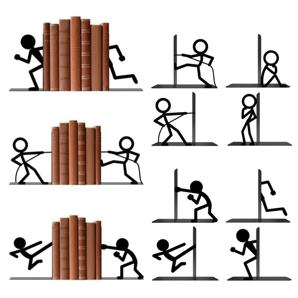 1Pair Stick Figure Metal Bookends Iron Art Desktop Decorative Bookend School Office Supplies