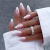 120pcs Glossy Pearl Chrome French Tips Press On Nails Aurora Medium Almond Full Cover Acrylic False Nails Nails Decoration 2026#