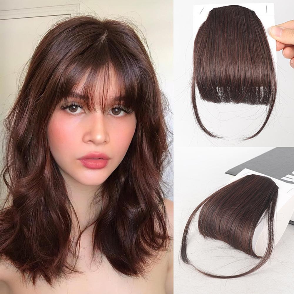 Dünne durchsichtige Luft-Pony Clip-in Haarverlängerung Synthetischer Pony mit Koteletten Pony-Haarteile Für Mädchen Tägliche Party-Nutzung