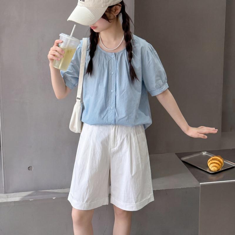 Girls' Korean Style Short-Sleeve Doll Shirt & Casual Shorts Two-Piece Summer Set