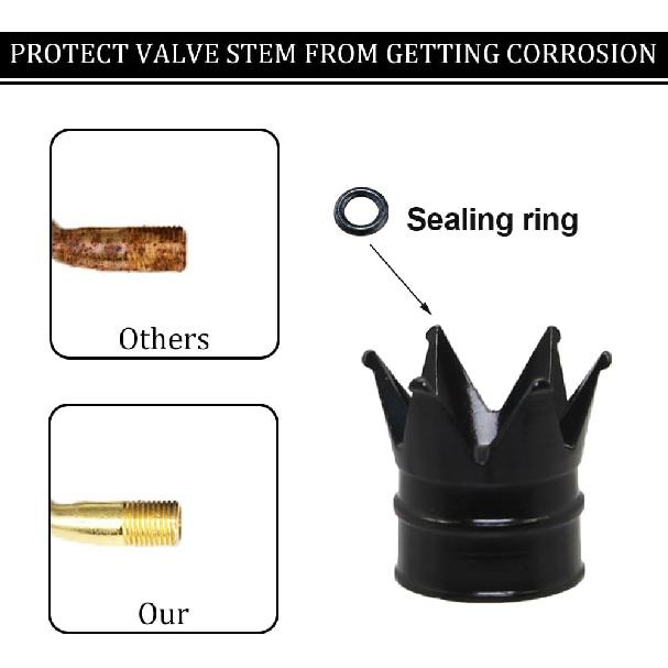 Senzeal 4PCS Crown Car Tire Valve Stem Caps Aluminum Alloy Air Caps Cover Dust Proof Tire Wheel Stem Caps Stem Covers Universal for Cars Bicycle