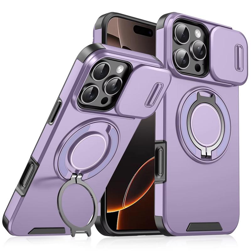 Magnetic Ring Stand Phone Cases For iPhone 16 15 14 13 12 11 Pro Max Plus Case For Magsafe Slide Camera Protection Armor Cover
