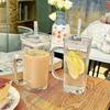 INS-Style Transparent Glass Tumbler with Handle - Stylish Summer Juice Cup with Vertical Stripes