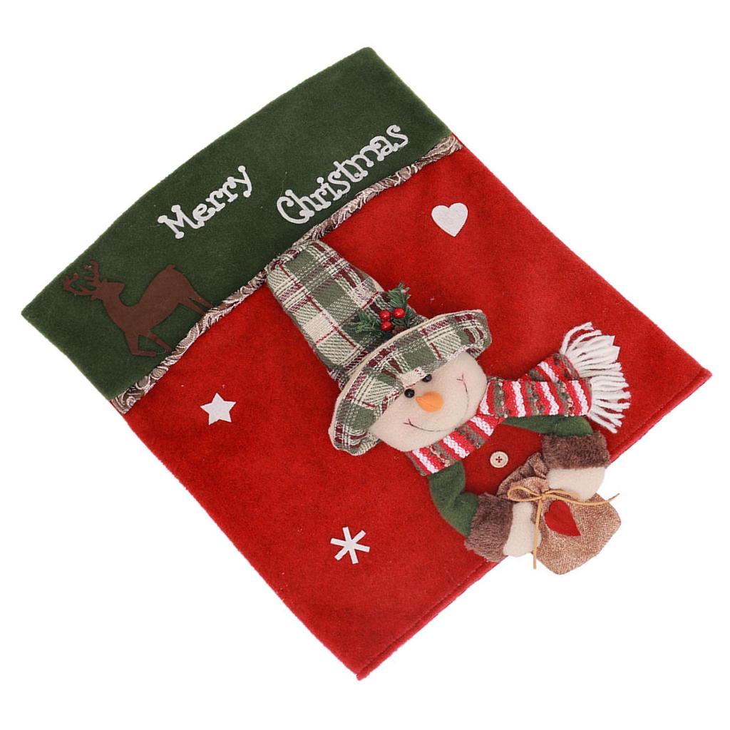 Christmas Santa and Snowman 3D Chair Covers for Holiday Home Decoration Soft Fabric Easy Installs Chair Back Covers 1PC
