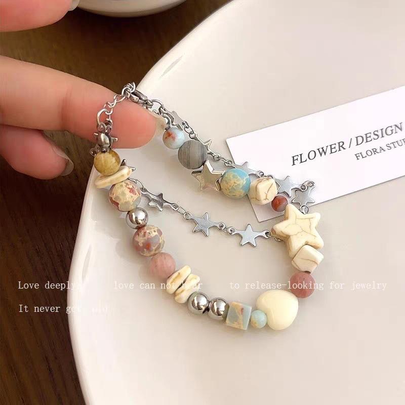 Pluto Bracelet Wandering Star~ Cream Double Star Bracelet Niche Design Girl Gravel Jewelry