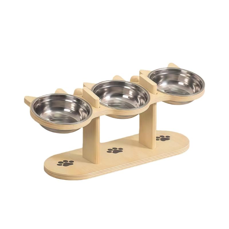 

Elevated Adjustable Pet Feeder Bowl Includes Double/Three Bowls for Food and Water Treast Feeding Antivomiting Design