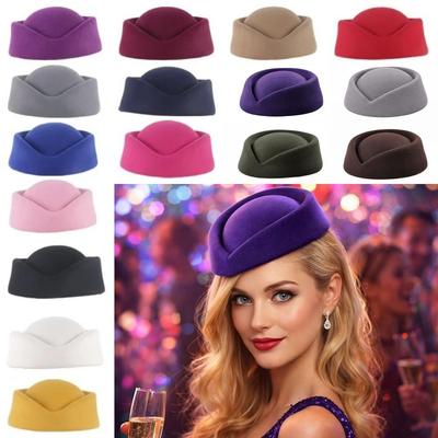 British Retro Top Hats Solid Pillbox Cap Fashion Stewardess Hat  for Party