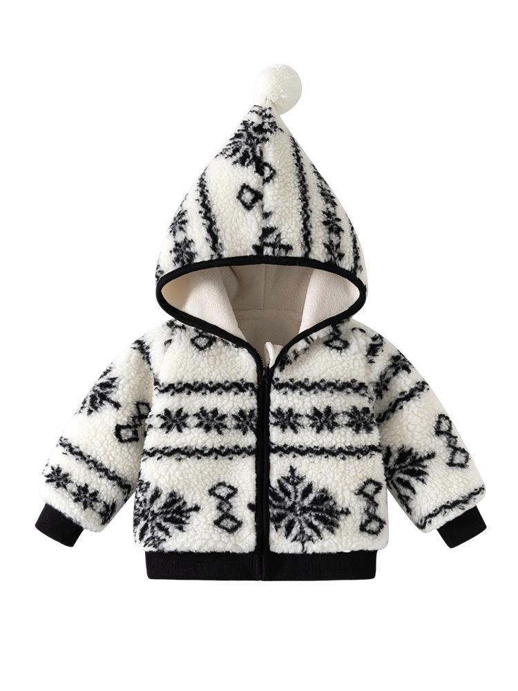 Infant Hooded Velvet-Lined Cotton Jacket - Autumn/Winter Outerwear for Toddlers, Warm First Birthday Outfit