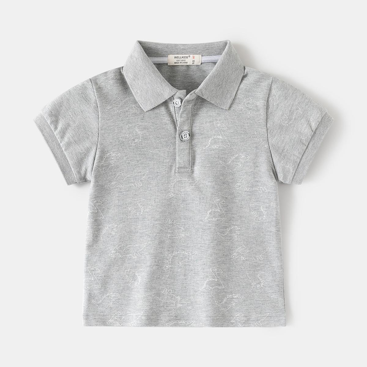 

Boys Short Sleeve Polo Shirt All Over Print Summer New 2026 Toddler Kids Casual Tops Baby Tee Fashion 130cm сірий колір