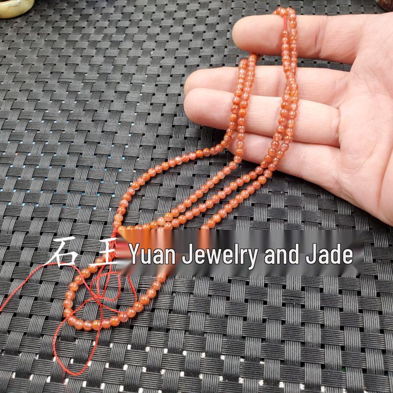 Jade and Red Agate Round Bead Pendant Necklace with Monk Beads