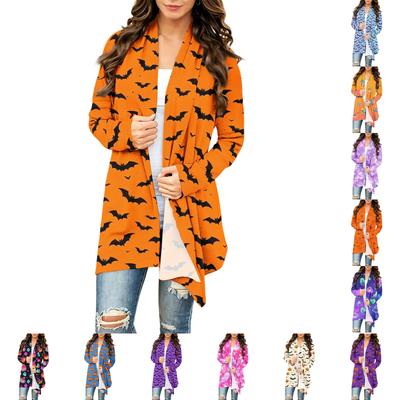 Women's Trendy Halloween Print Long Sleeve Cardigan Sweater for Casual Fall Fashion