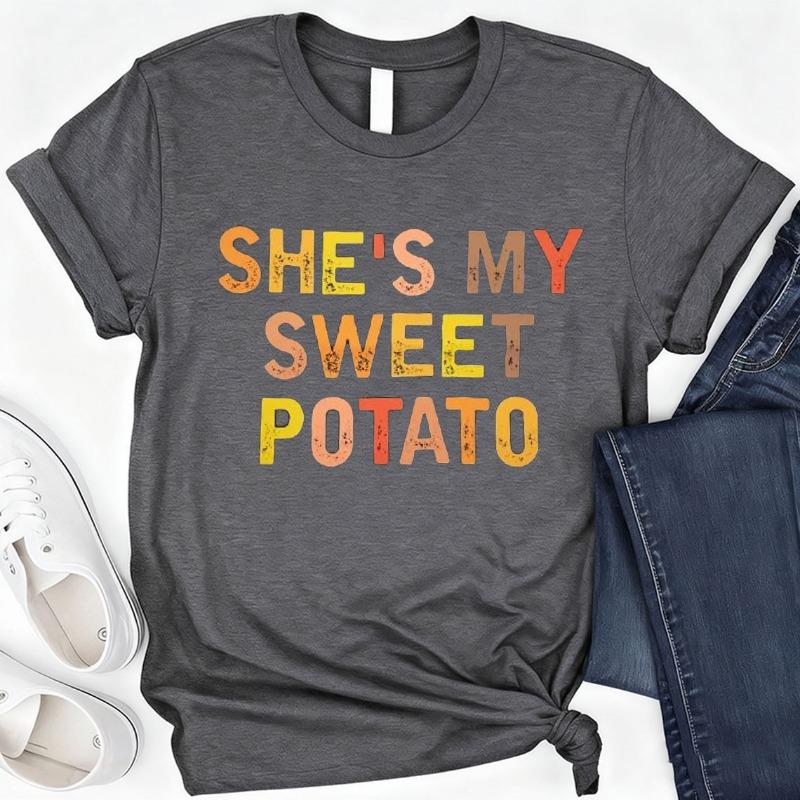 Shes My Sweet Potato I Yam Cotton TShirt Couples Holiday Matching Shirts for Husband and Wife Casual Short Sleeve Casual Tops