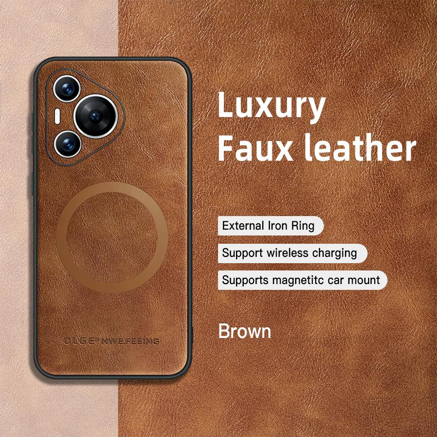 For Huawei Pura 70 70 Pro 70 ProPlus 70 Ultra PU Leather Magnetic Ring Soft Edge Anti-Drop Anti-Fingerprint Phone Case