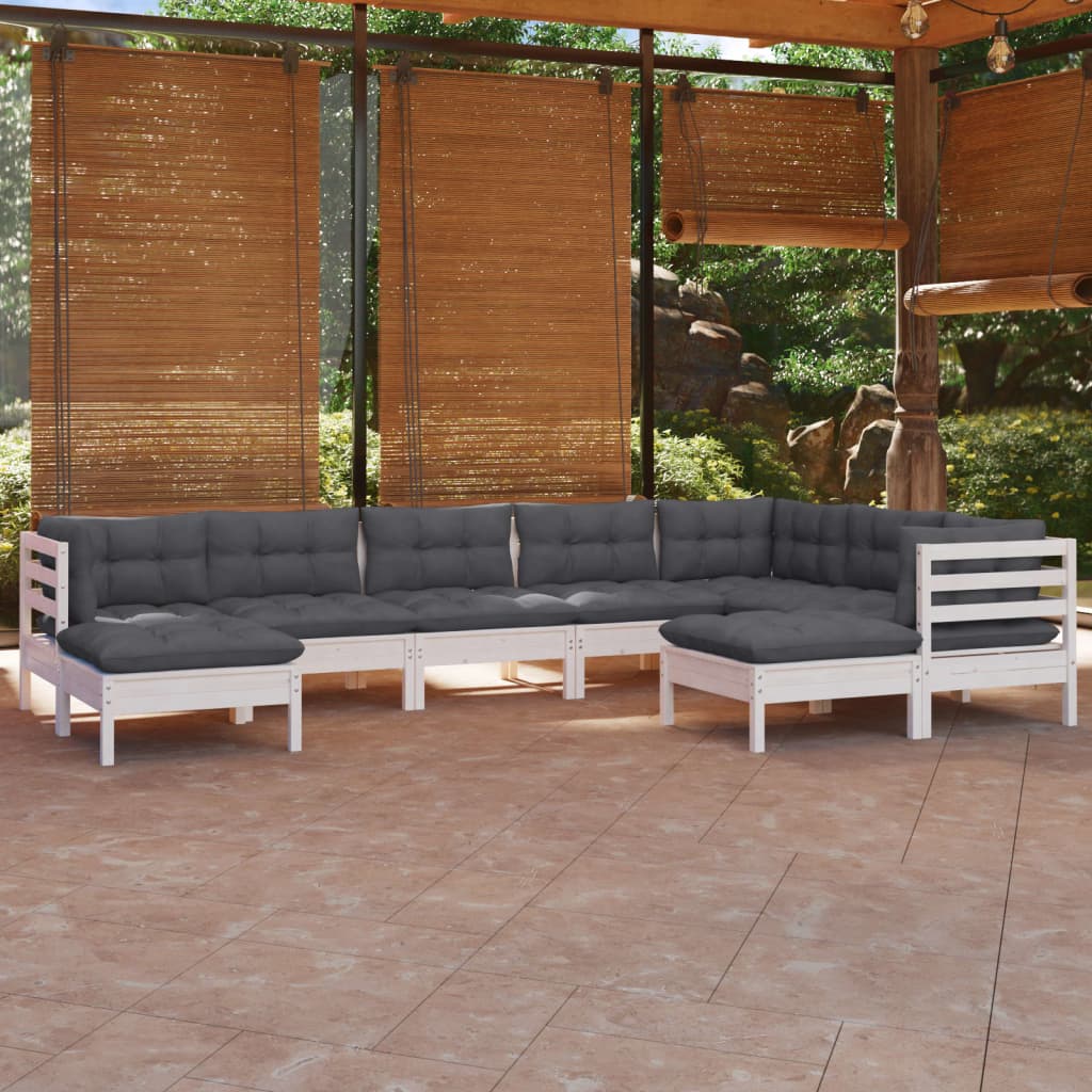 Vidaxl 9-Cz. Garden Lounge Set, Cushions, White Pine